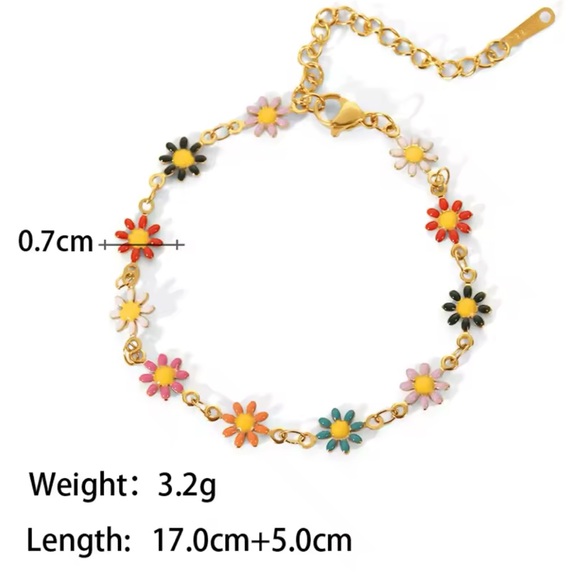 ◾️18K Gold Plated Multi Color Small Daisy Bracelet - Picture 7 of 14